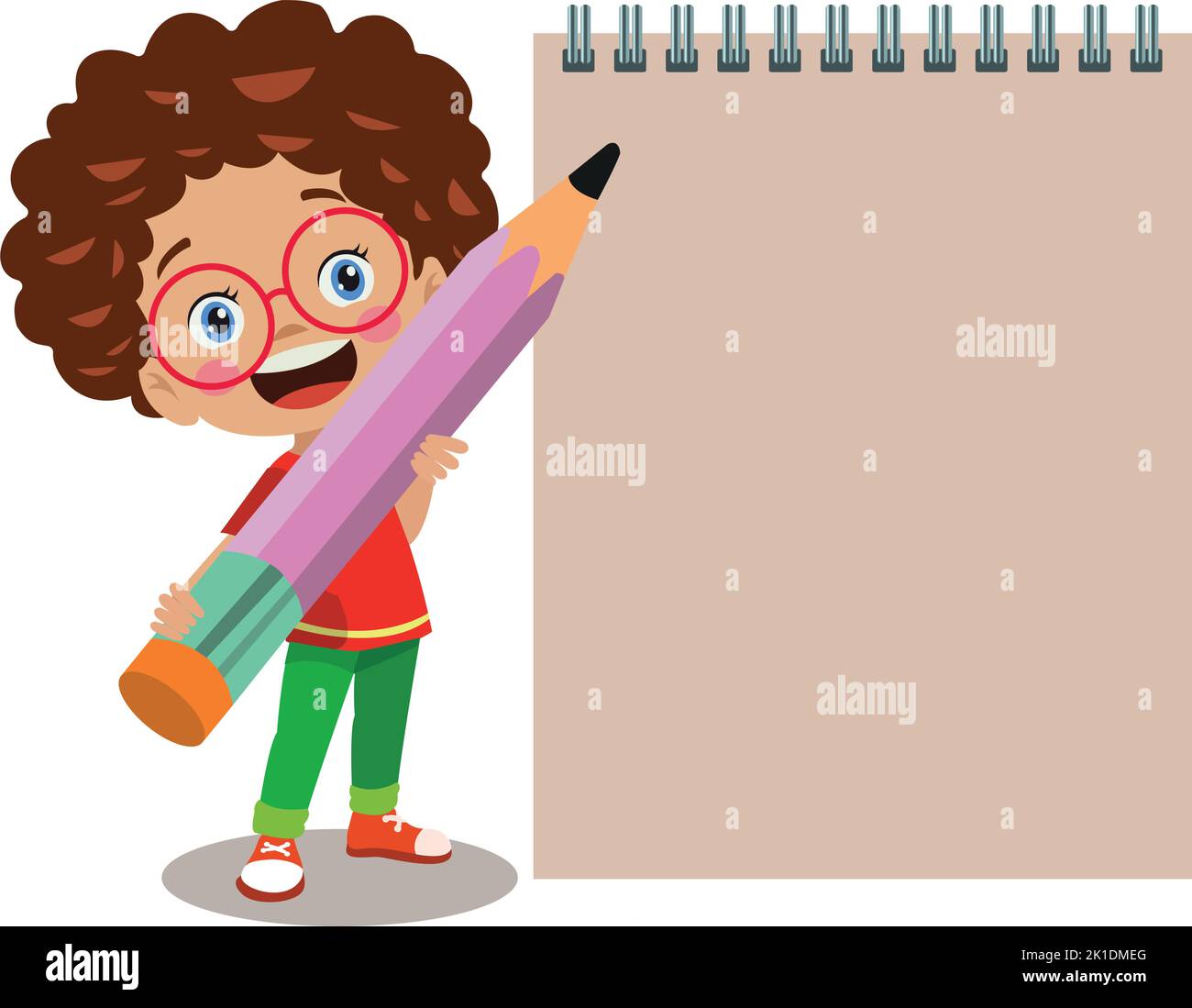 Ihr Text hier nette Kinder halten Notizblock und Stift Stock Vektor