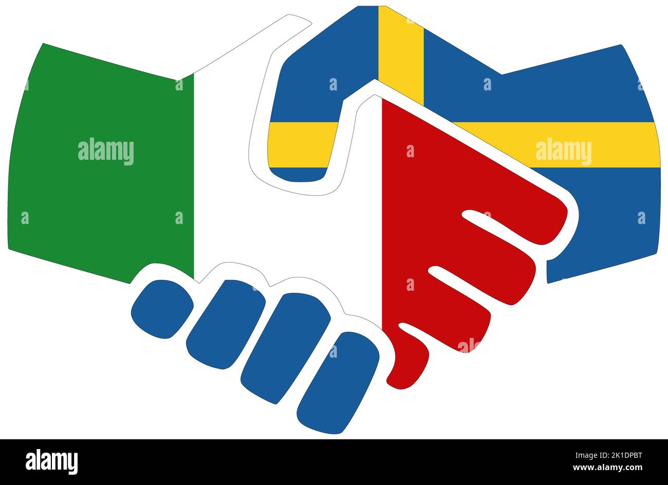 Italien - Schweden : Handshake, Symbol für Vereinbarung oder Freundschaft Stockfoto