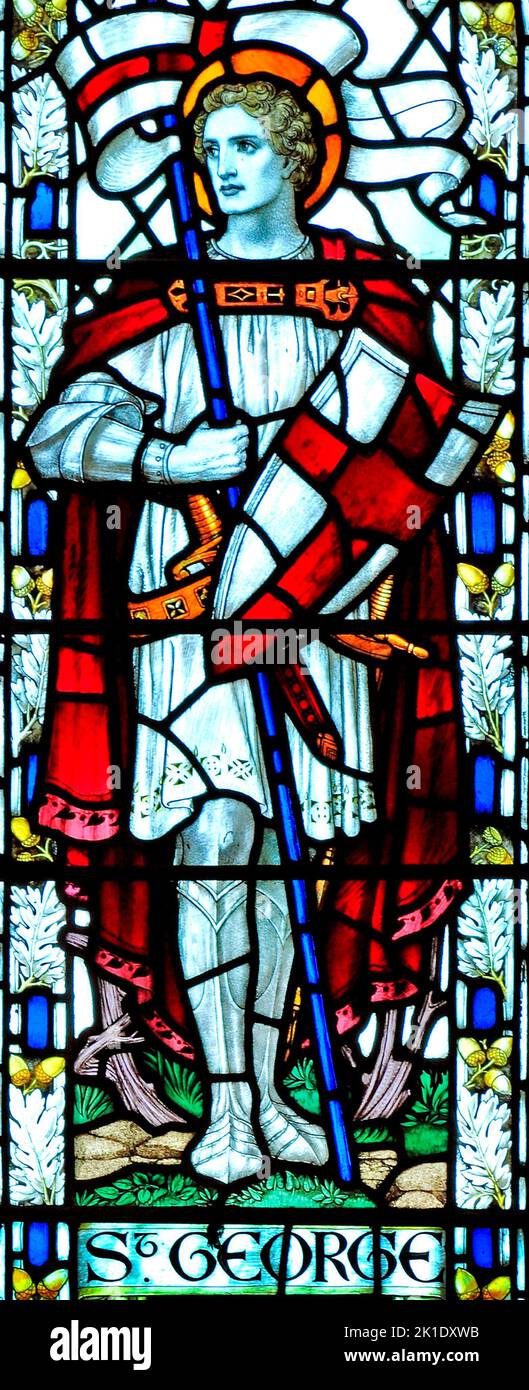 Cley next the Sea, Norfolk, St George, Buntglasfenster von J. Powell & Sons, 1917, Arts and Crafts style Stockfoto