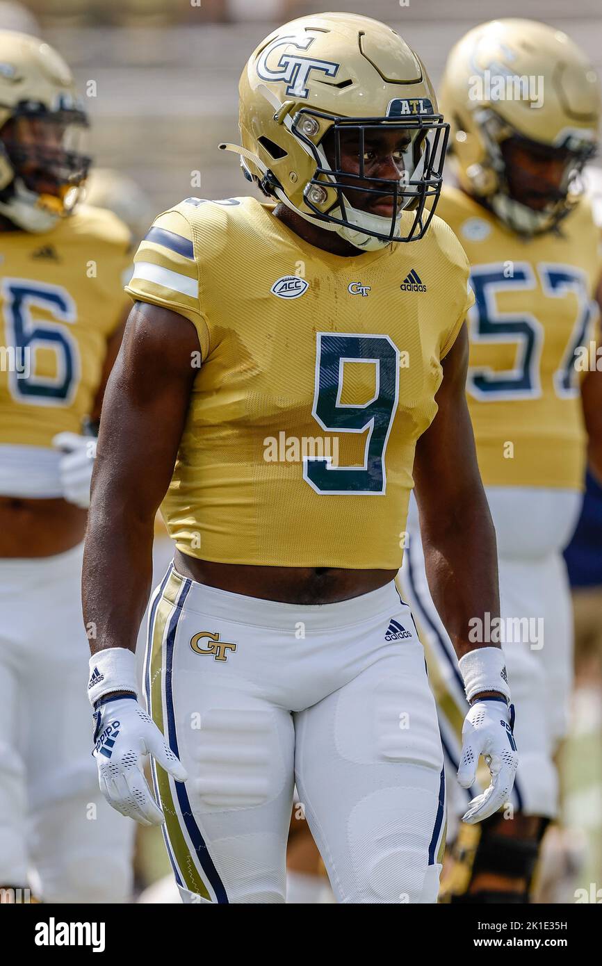 Atlanta, Georgia. 17. September 2022. Vor dem NCAA-Fußballspiel mit den Georgia Tech Yellow Jackets und den Ole Miss Rebels spielte Avery Boyd von Georgia Tech (9) im Bobby Dodd Stadium auf dem Campus der Georgia Tech in Atlanta, Georgia. Ole Miss schließt die Gelben Jacken aus, 42-0. Cecil Copeland/CSM/Alamy Live News Stockfoto
