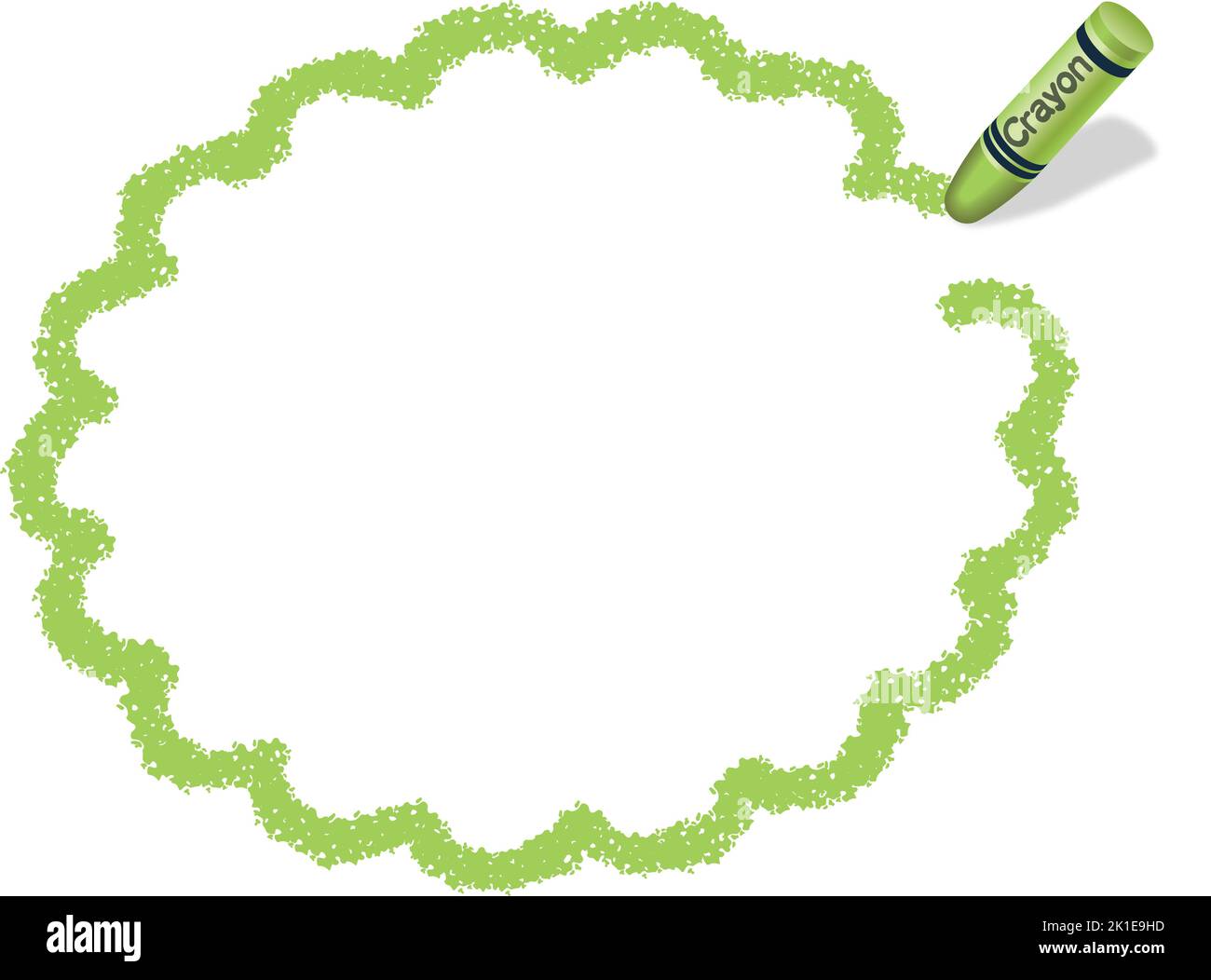 Vektor handgezeichneter grüner Blumenkreis Crayon Textur Rahmen isoliert auf Weißem Hintergrund. Stock Vektor