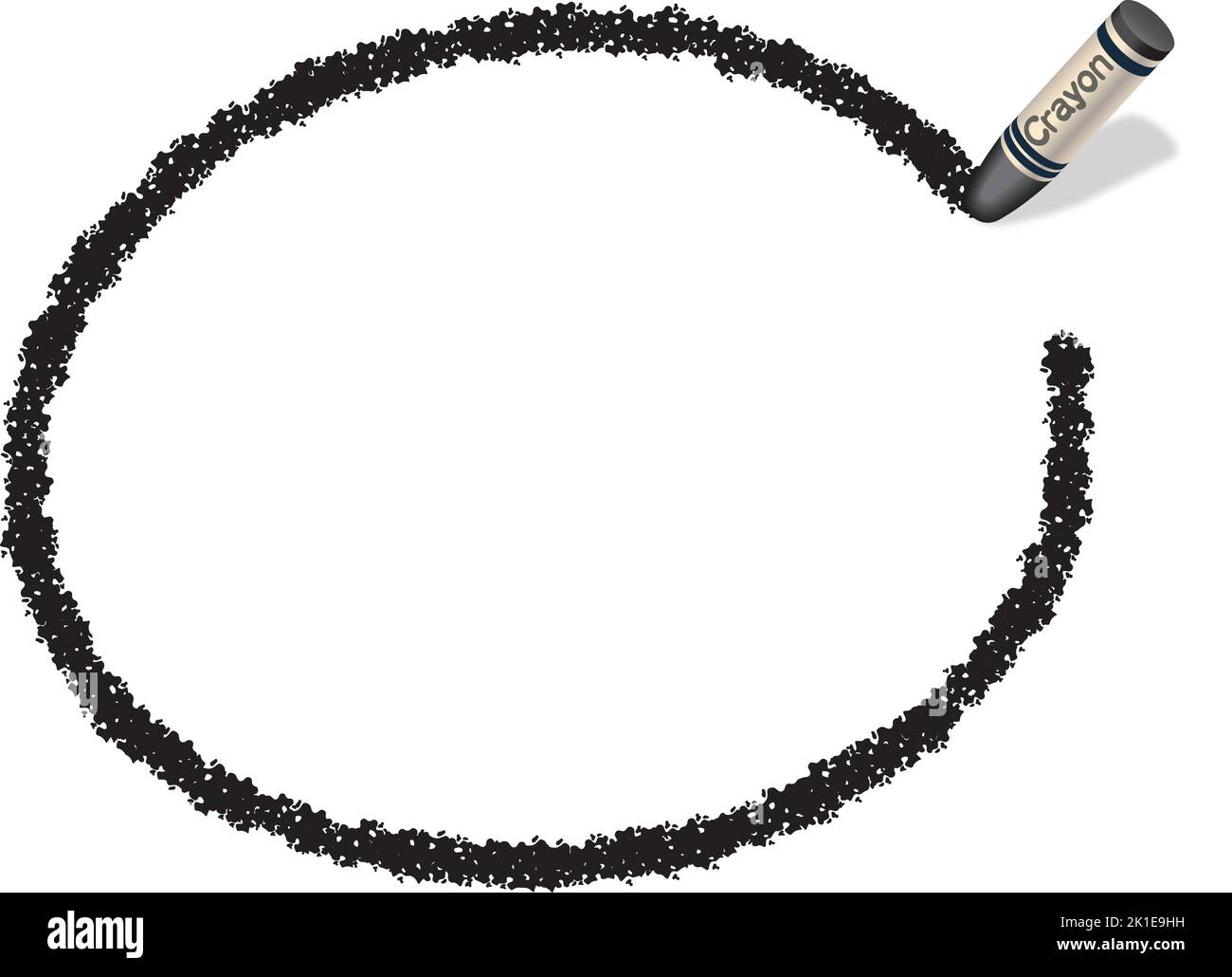 Vektor handgezeichneter schwarzer ovaler Crayon-Texturrahmen isoliert auf Weißem Hintergrund. Stock Vektor