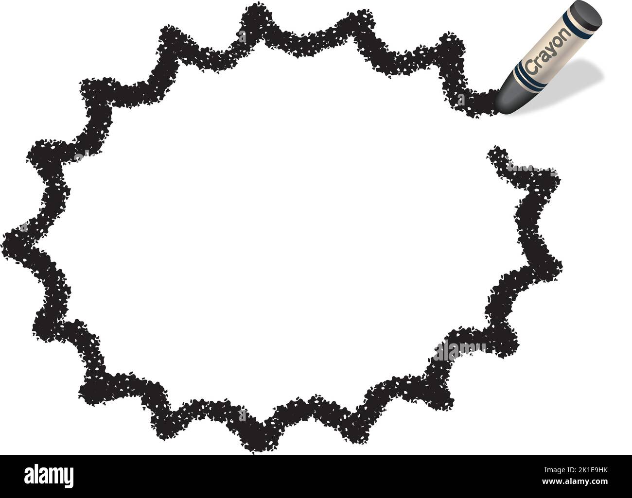 Handgezeichneter Vektor Schwarz gezackt Ellipsel Crayon Texture Frame isoliert auf Weißem Hintergrund. Stock Vektor