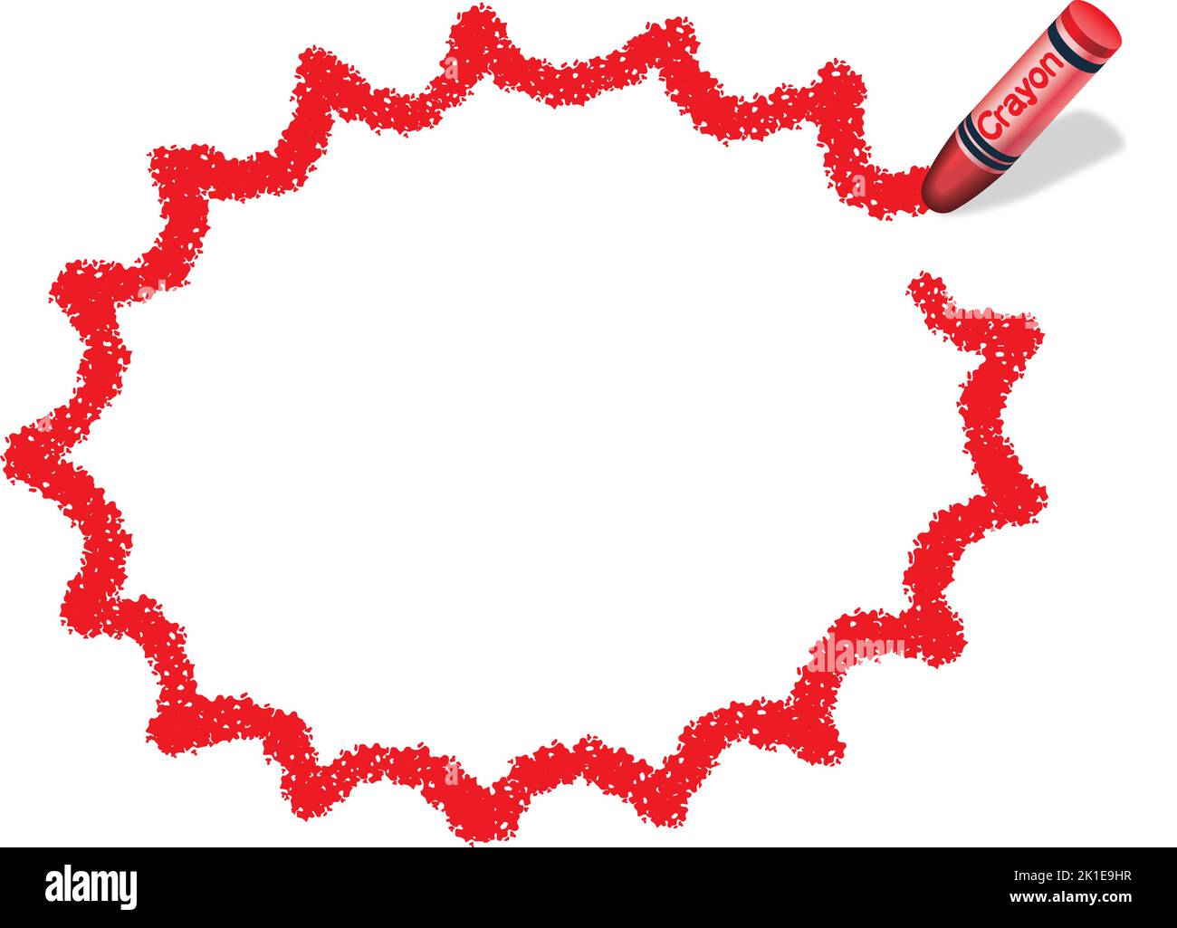 Handgezeichneter Vektor Rot gezackt Ellipse Kreide Textur Rahmen isoliert auf Weißem Hintergrund. Stock Vektor