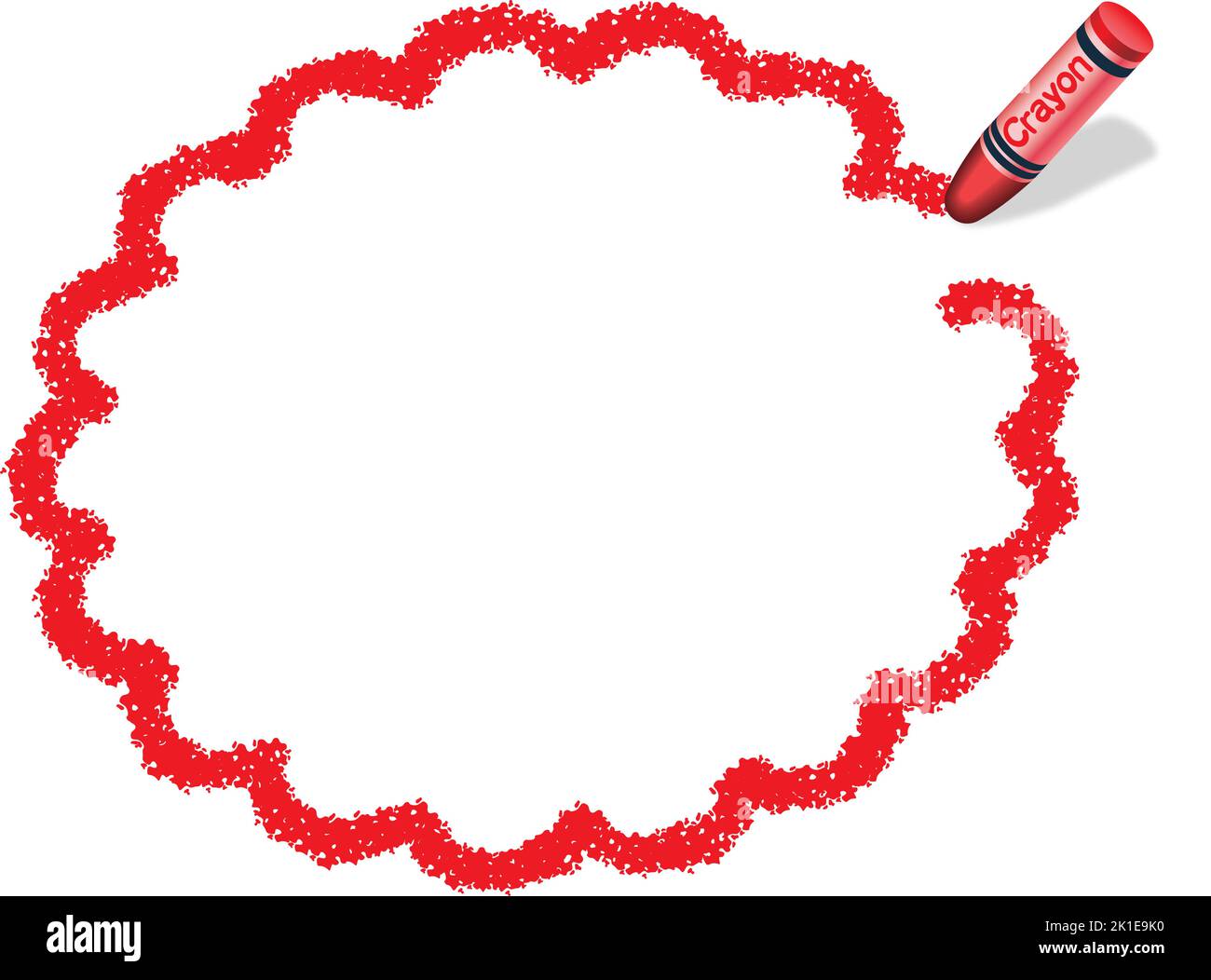 Vektor handgezeichneter roter Blumenkreis Crayon Texture Rahmen isoliert auf Weißem Hintergrund. Stock Vektor