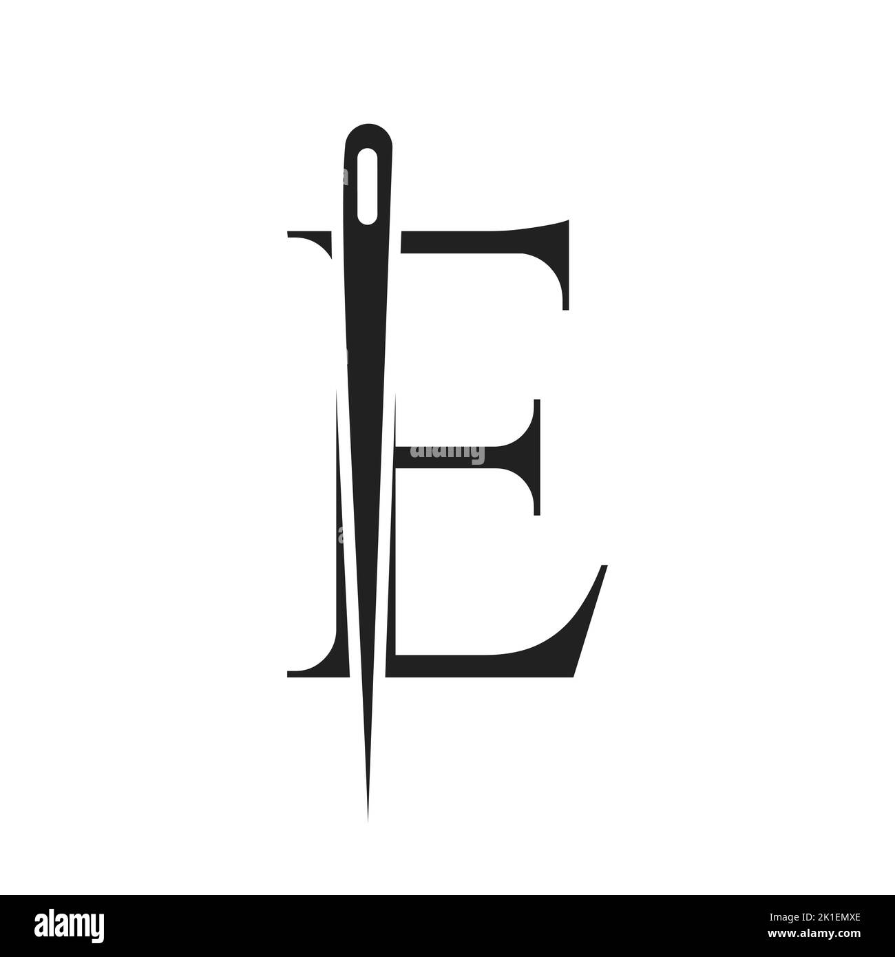 Letter E Tailor Logo, Nadel- und Fadenkombination für Sticken, Textil, Mode, Stoff, Stoffvorlage Stock Vektor