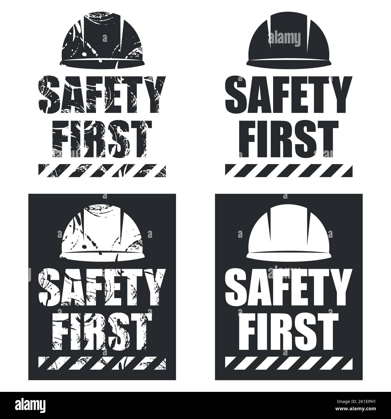 Sicherheitsaufkleber und -Siegel mit Helm im Vintage-Stil. Warnschild und Logo. Arbeitsschutz und Arbeitsschutz am Arbeitsplatz Stock Vektor