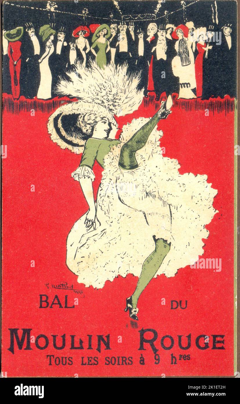 Werbepostkarte zum Tanzen im Moulin Rouge, Paris um 1905 Stockfoto