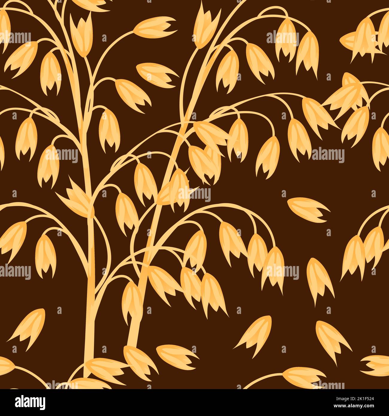 Nahtloses Muster Hafer-Landwirtschaftspflanze mit Ohren Korn-Vektor-Illustration auf braunem Hintergrund Stock Vektor