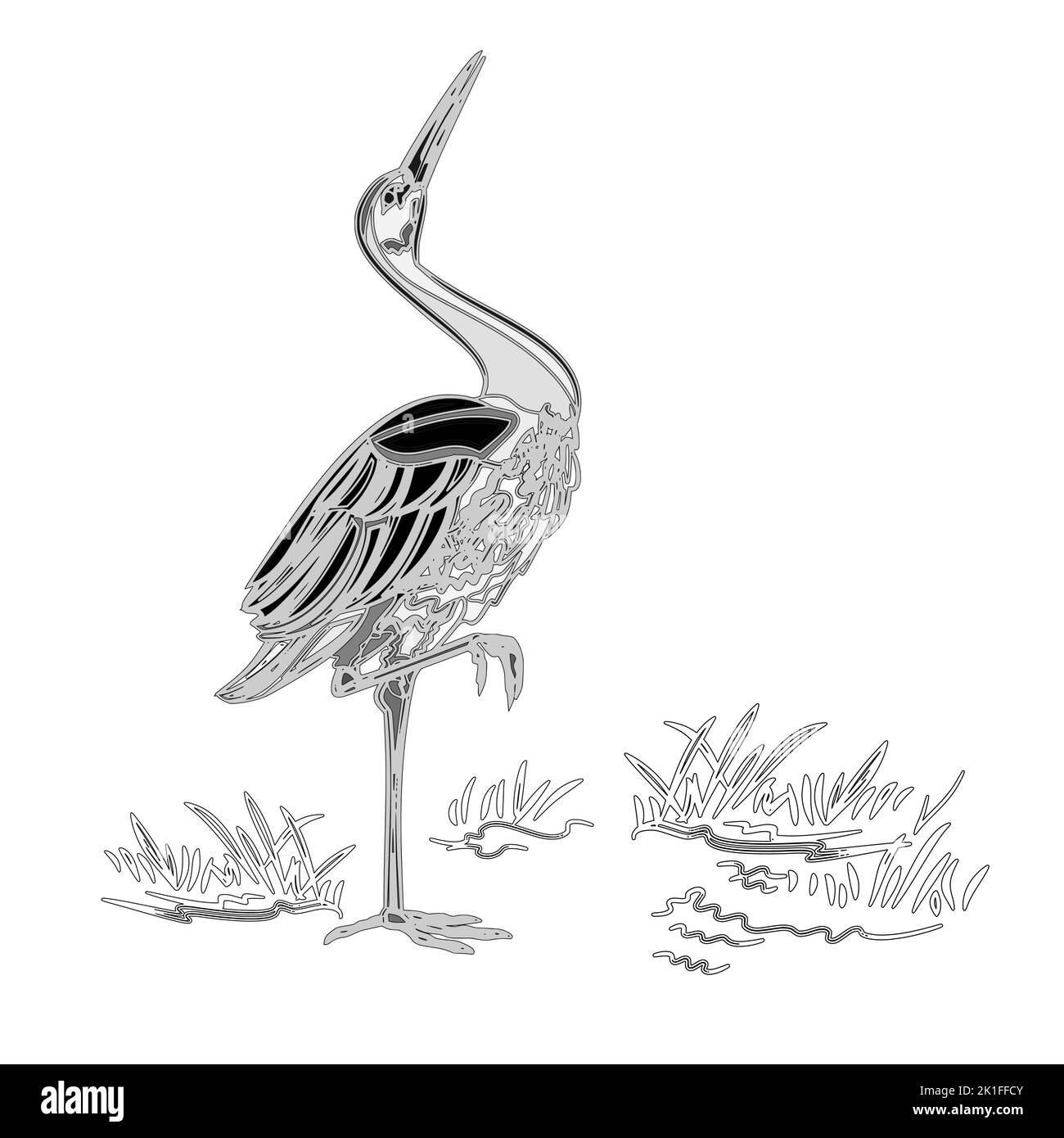 White Stork Wasservögel Vintage Gravur Vektor Illustration Stock Vektor