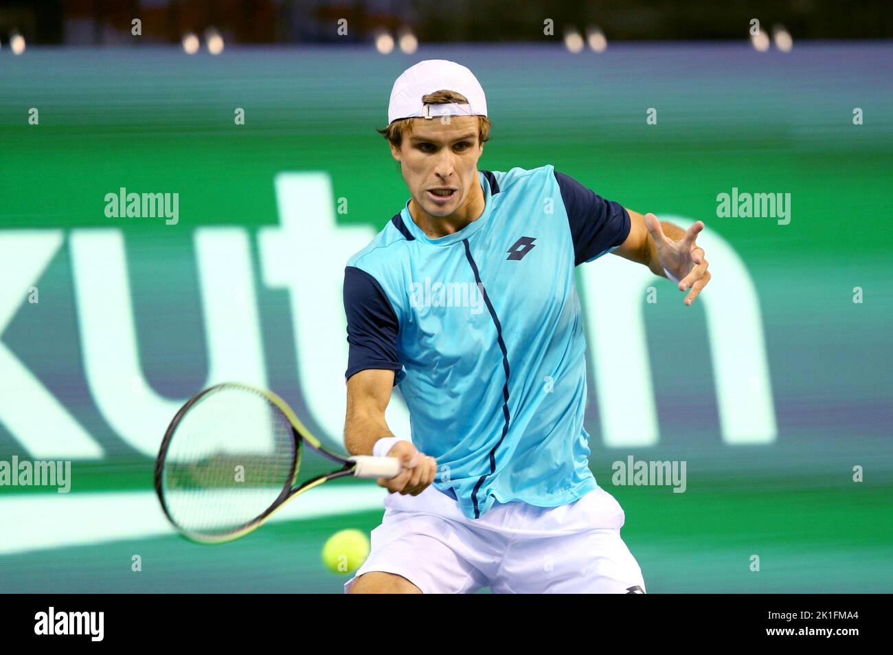 Der kasachische Dmitry Popko im Einsatz gegen den Briten Andy Murray während des Davis Cup by Rakuten Gruppenbühnenkurts zwischen Großbritannien und Kasachstan in der Emirates Arena in Glasgow. Stockfoto