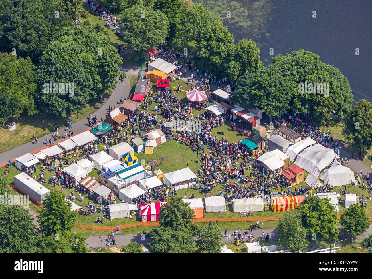 Luftbild, mittelalterliches Spektakel, Wikingerfest am Kemnader See im Hafen von Heveney, Querenburg, Bochum, Ruhrgebiet, Nordrhein-Westfalen, Deutschland, D Stockfoto