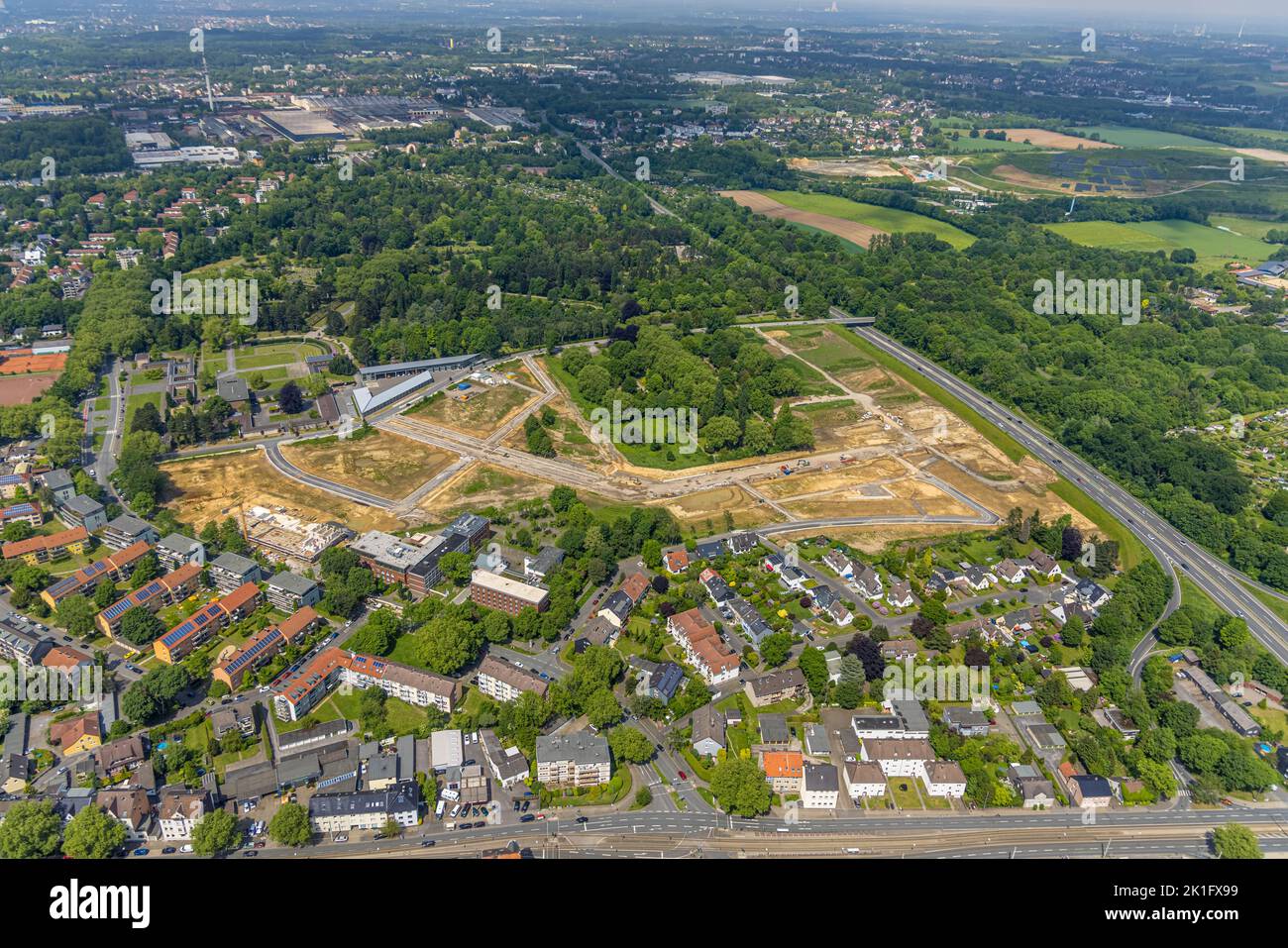 Luftaufnahme, Ostpark Quartier Feldmark mit Baustelle für Wohnentwicklung sowie Neubau der Freiwilligen Feuerwehr Altenbochu Stockfoto