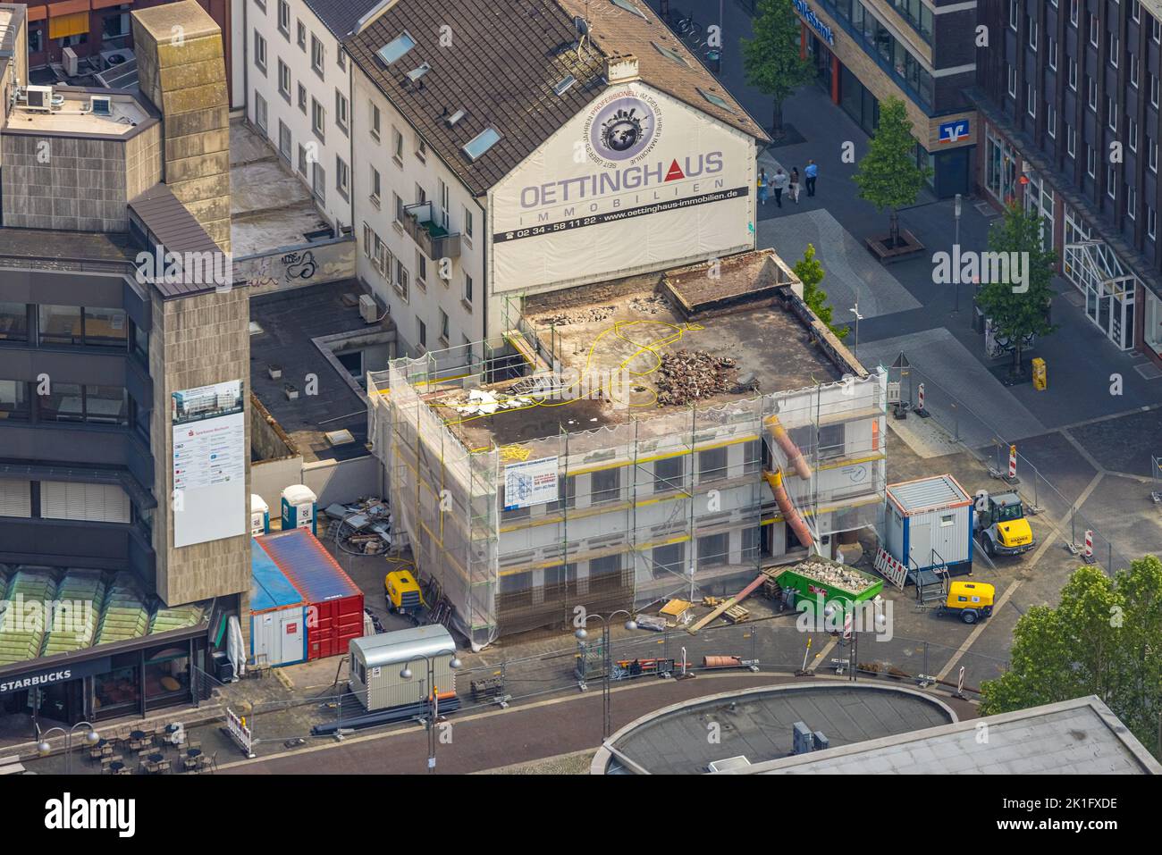 Luftaufnahme, Baustelle Abriss Kultpub UHLE am Dr. Ruer Platz, Gleisdreieck, Bochum, Ruhrgebiet, Nordrhein-Westfalen, Deutschland, Construc Stockfoto