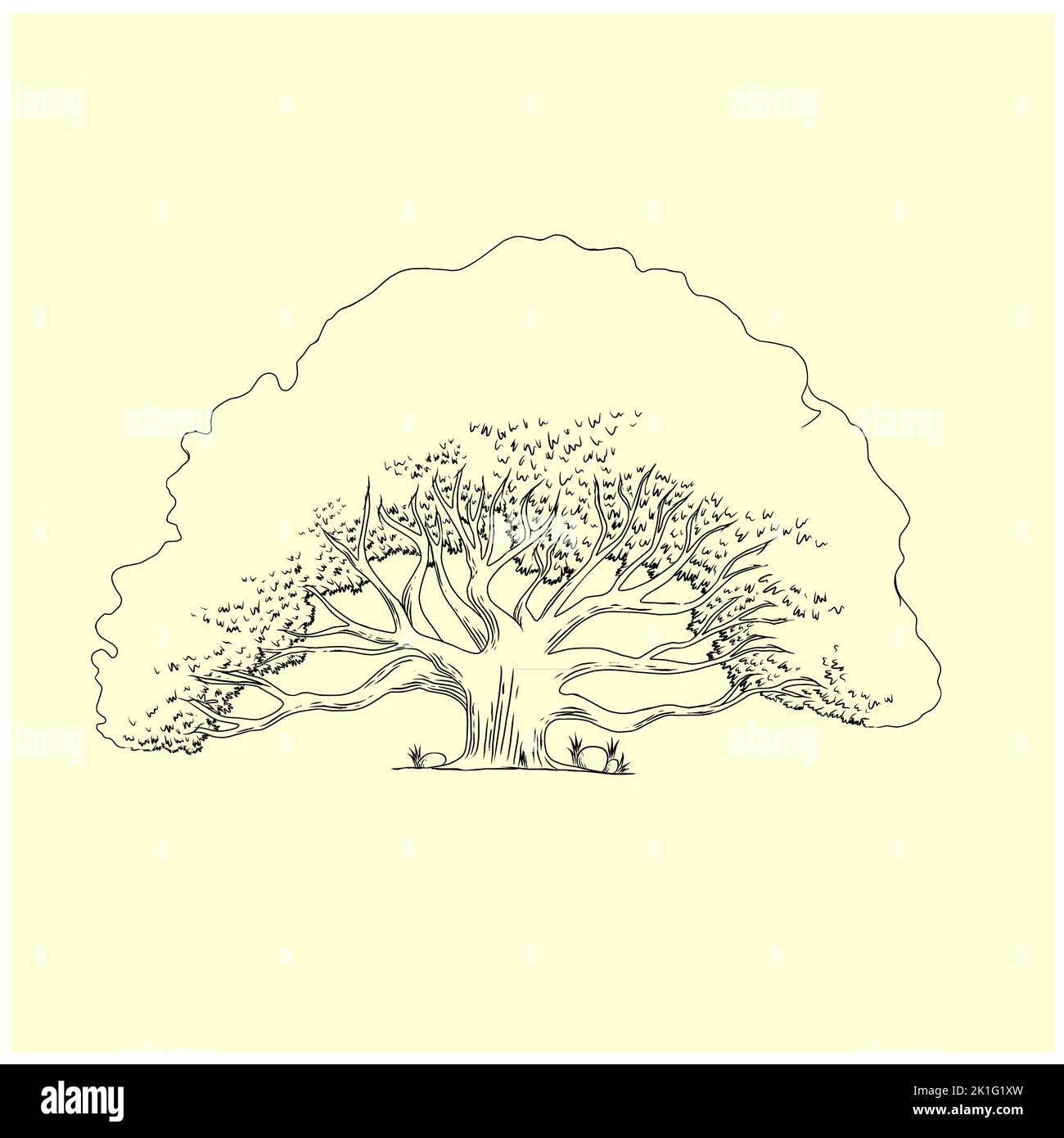 Illustration von alten Baum Logo Design Inspirationen in Hand gezeichnet, Skizze für Restaurant oder andere Unternehmen. Stockfoto