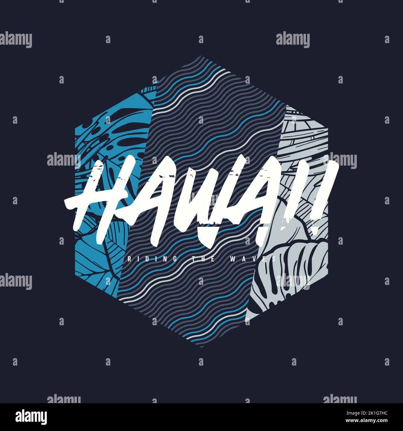 Hawaii Graphic T-Shirt in tropischem Design, Druck, Illustration Stock Vektor