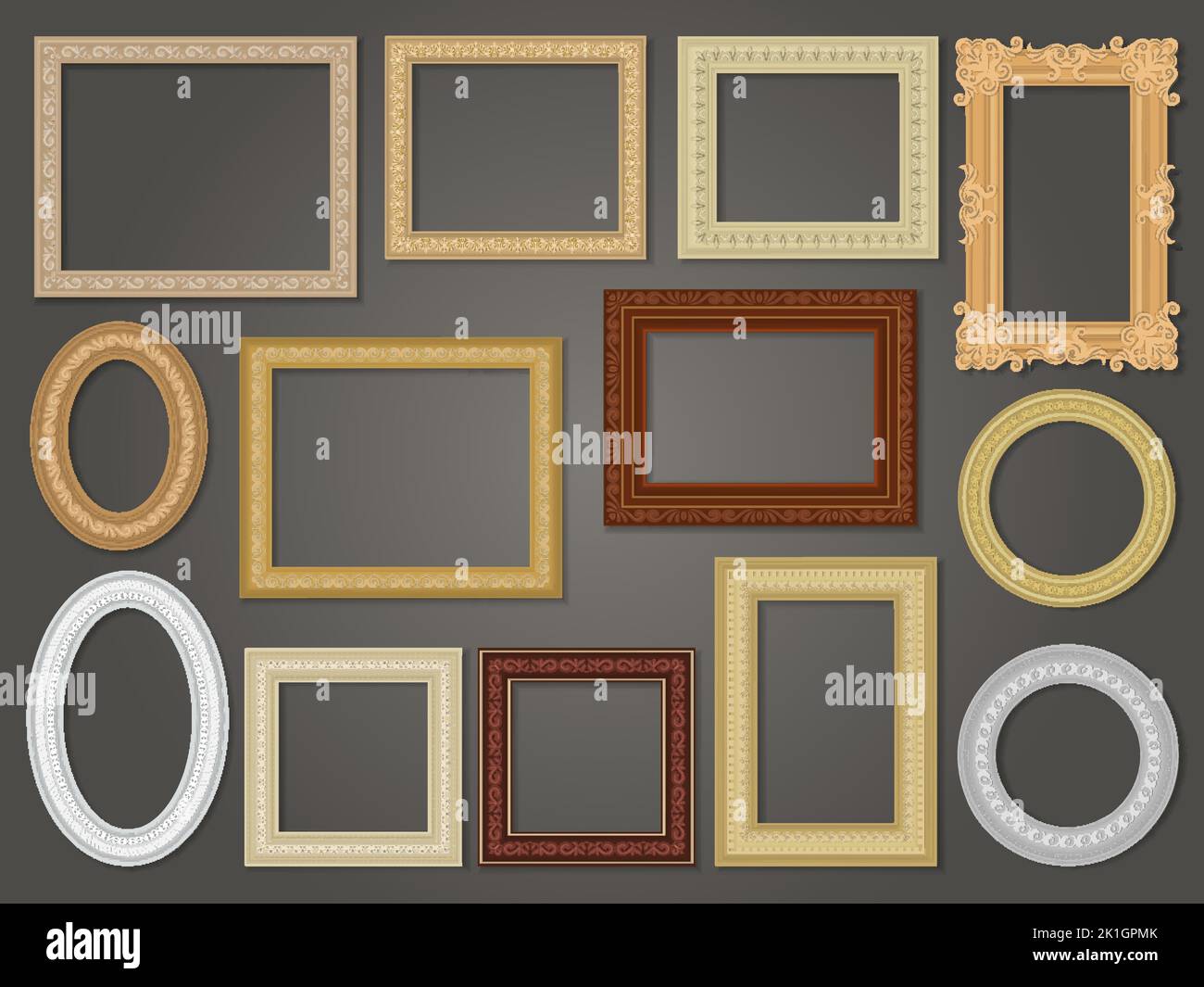 Rahmen für Gemälde. Quadratische leere Vorlagen von verschiedenen Bildern oder Fotos aktuellen Vektor dekorative Baguette Rahmen Stock Vektor