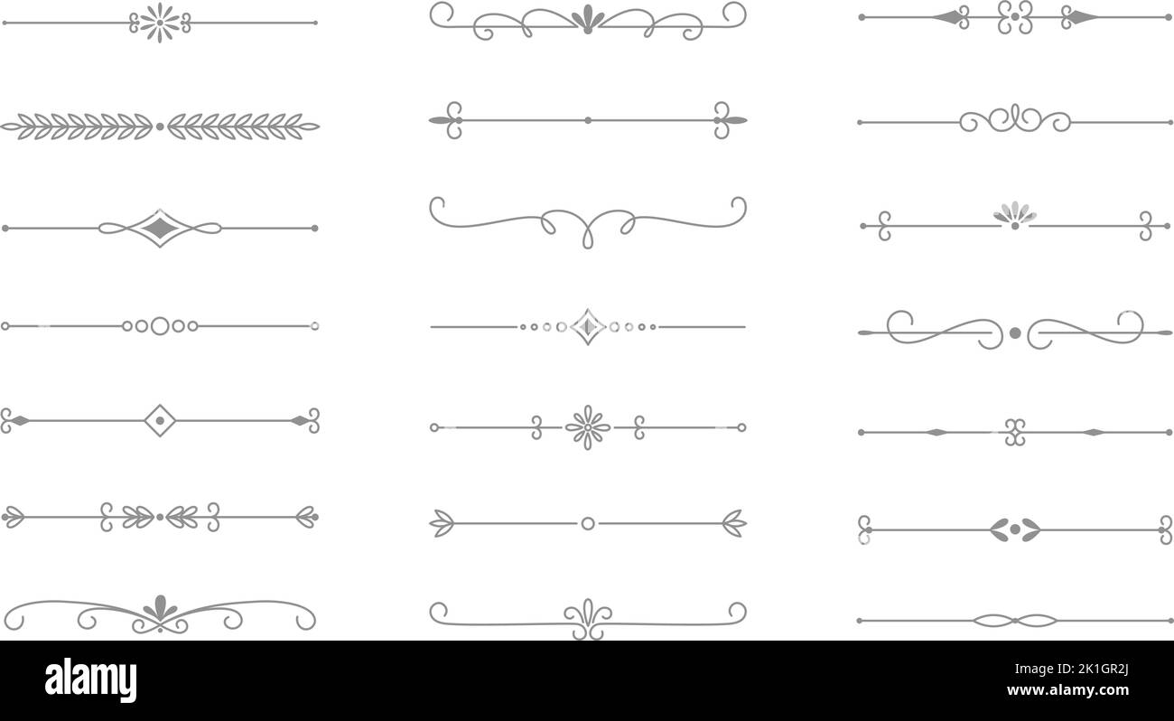 Klassische Trennlinien. Blüht dekorative Trennwände, Buchverschönerung Dekoration Ornamente, vintage Vektor Text kalligraphischen Grenzen Stock Vektor