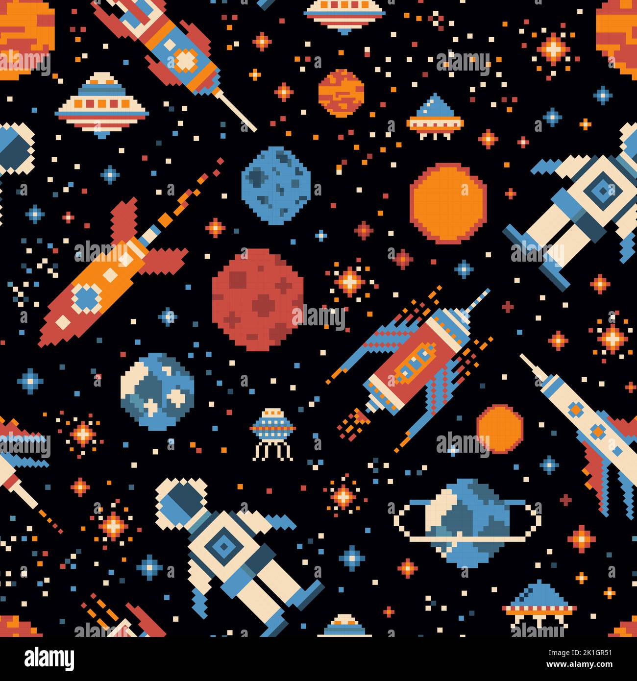 Space Adventure Retro Galaxy Spielmuster Stock Vektor