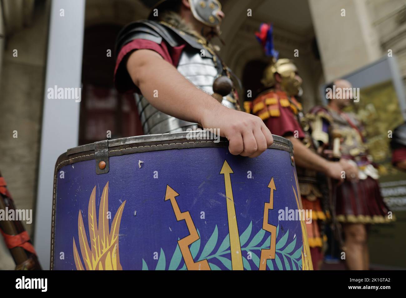 Bukarest, Rumänien - 17. September 2022: Römische Soldaten und Generäle während einer historischen Nachstellung. Stockfoto