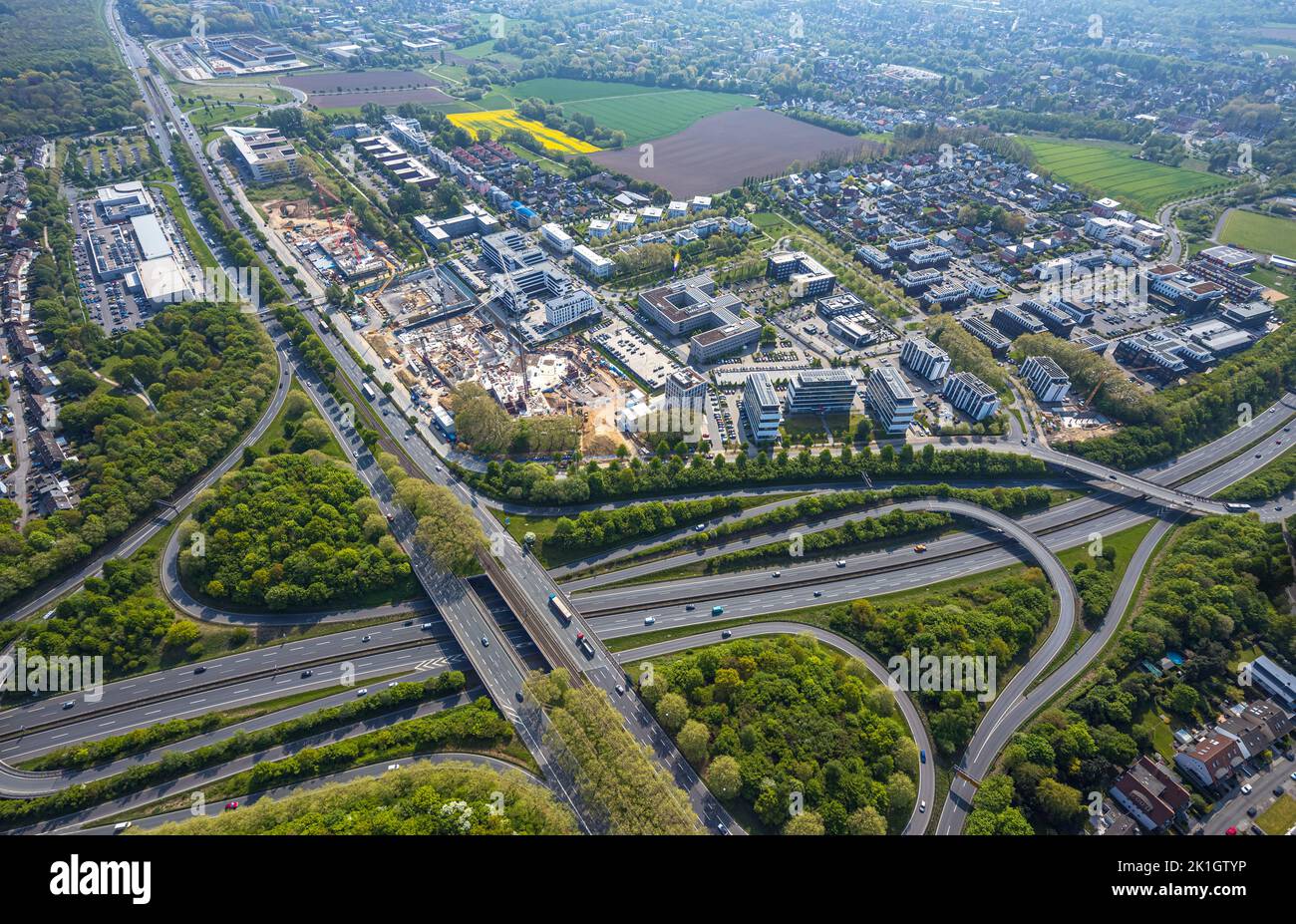 Luftaufnahme, Baustelle Stadtkrone-Ost, Neubau adesso, Neubau Direktion Continentale, Freie-Vogel-Straße, Straßenkreuzung Bund Stockfoto