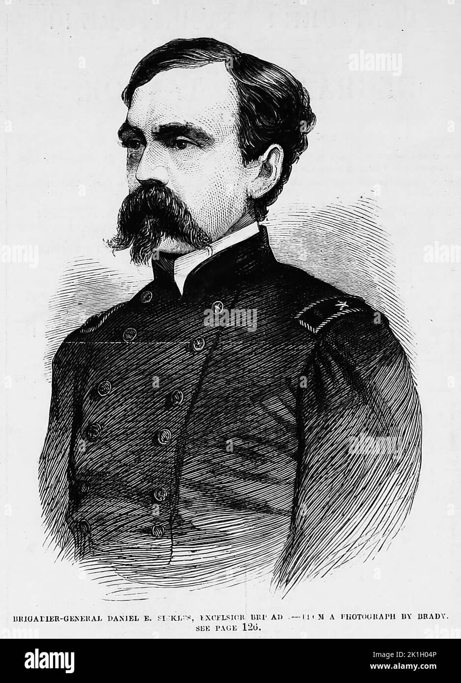 Porträt von Brigadier General Daniel Edgar Sickles. 1862. 19. Jahrhundert American Civil war Illustration aus Frank Leslie's Illustrated Newspaper Stockfoto