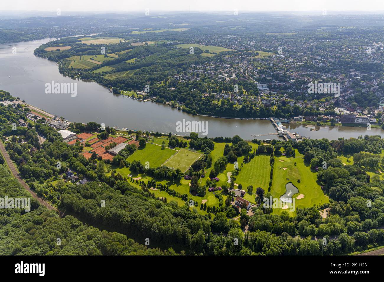 Luftaufnahme, Golfplatz Golfriege ETUF, Tennisanlage ETUF, Ruhr und Baldeneysee, Essen-Bredeney, Essen, Ruhrgebiet, Nordrhein-Westfalen, G Stockfoto