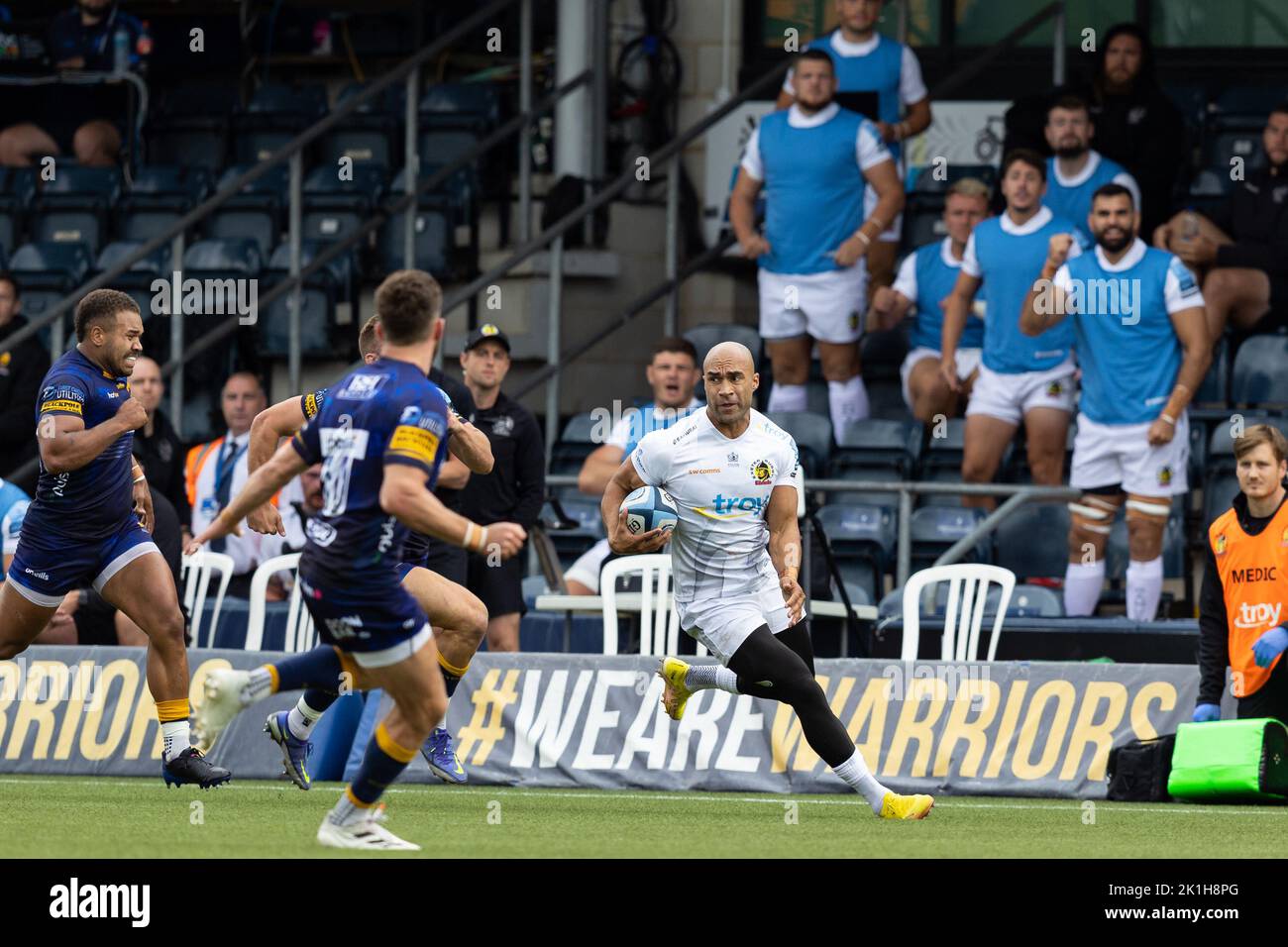 Worcester, Großbritannien. 18. September 2022. Olly Woodburn von Exeter Chiefs während des Gallagher Premiership-Spiels Worcester Warriors gegen Exeter Chiefs im Sixways Stadium, Worcester, Großbritannien, 18.. September 2022 (Foto von Nick Browning/News Images) in Worcester, Großbritannien am 9/18/2022. (Foto von Nick Browning/News Images/Sipa USA) Quelle: SIPA USA/Alamy Live News Stockfoto