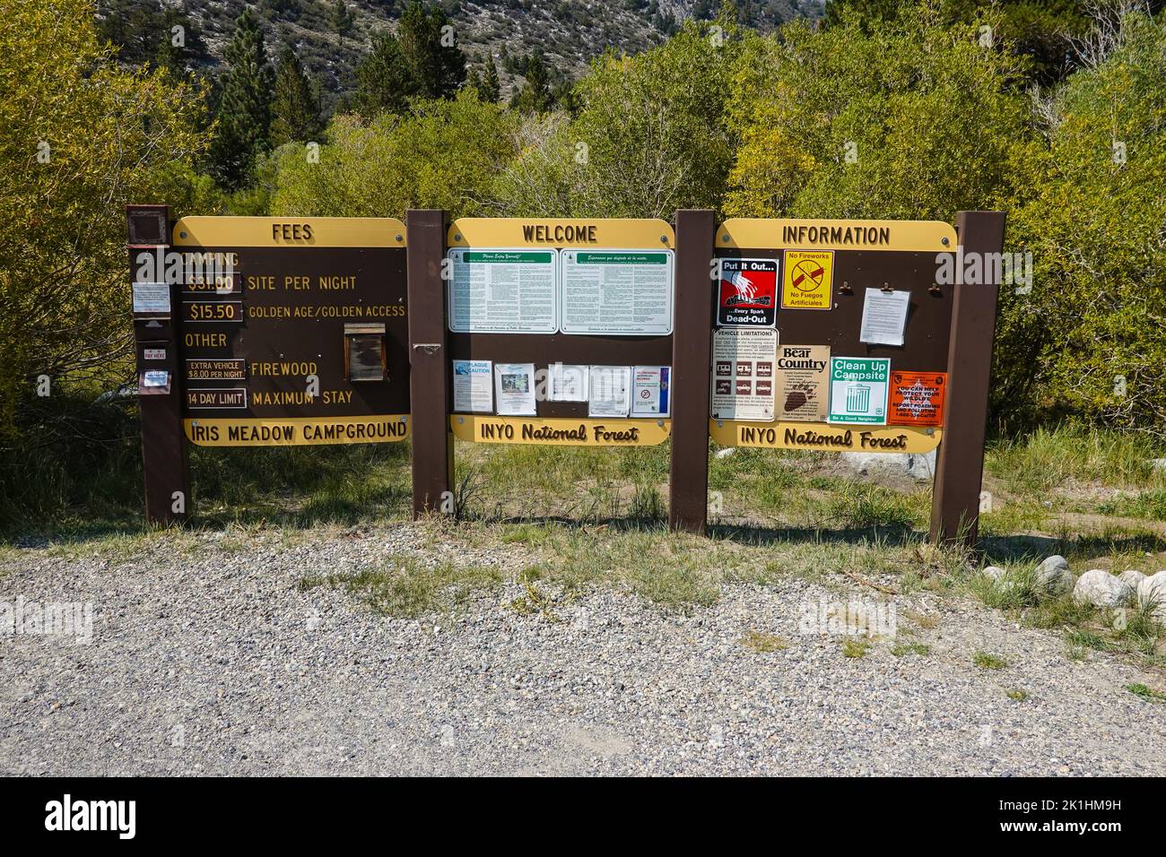 Iris Meadow Campground Preise und allgemeine Informationen für Camper im Inyo National Forest, Kalifornien ; USA Stockfoto