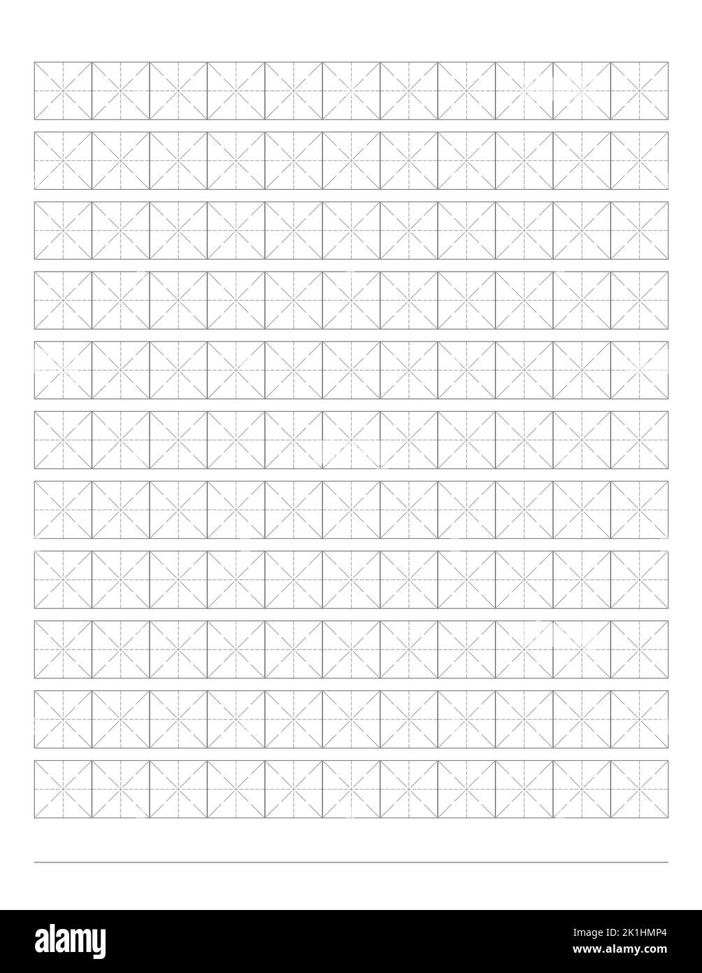 Arbeitsmappe zum Schreiben von Hieroglyphen. Liniertes Papier zum Drucken. Geometrisches Muster für die Schule. Realistisches liniertes Papier. Simulator zum Schreiben von Chinesisch Stock Vektor