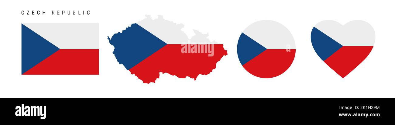 Symbol für Tschechische Republik gesetzt. Tschechische Wimpel in offiziellen Farben und Proportionen. Rechteckig, kartenförmig, Kreis- und herzförmig. Flache Vektorillust Stock Vektor