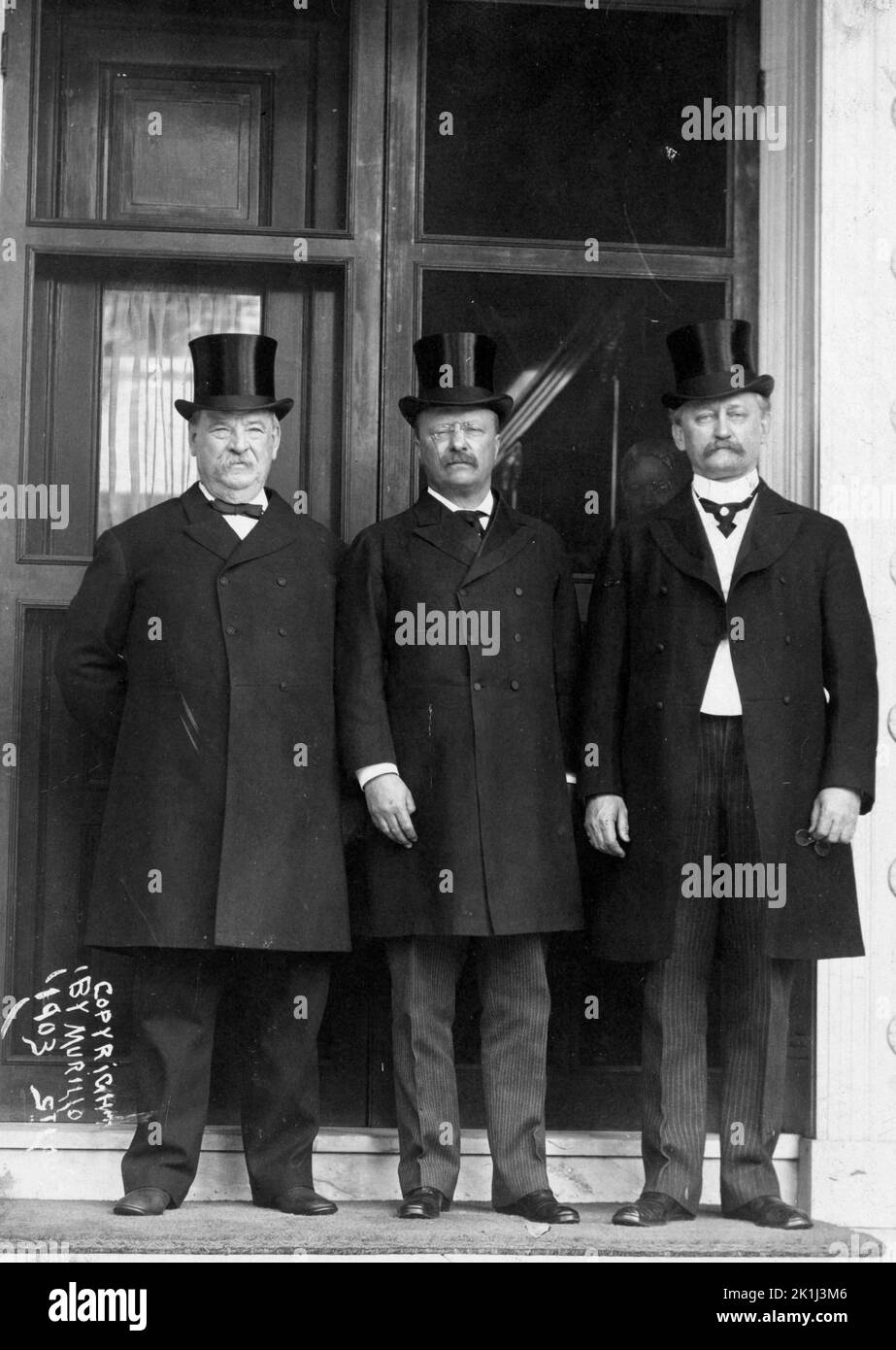 Ex-Präsident Grover Cleveland, Präsident Theodore Roosevelt und David R. Francis, der ein prominenter demokratischer Politiker und Diplomat war) Stockfoto