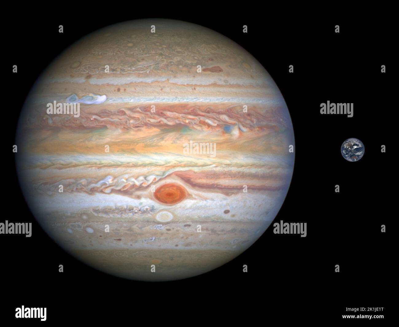 Genauer Größenvergleich von Erde und Jupiter. des Sonnensystems Stockfotografie Alamy