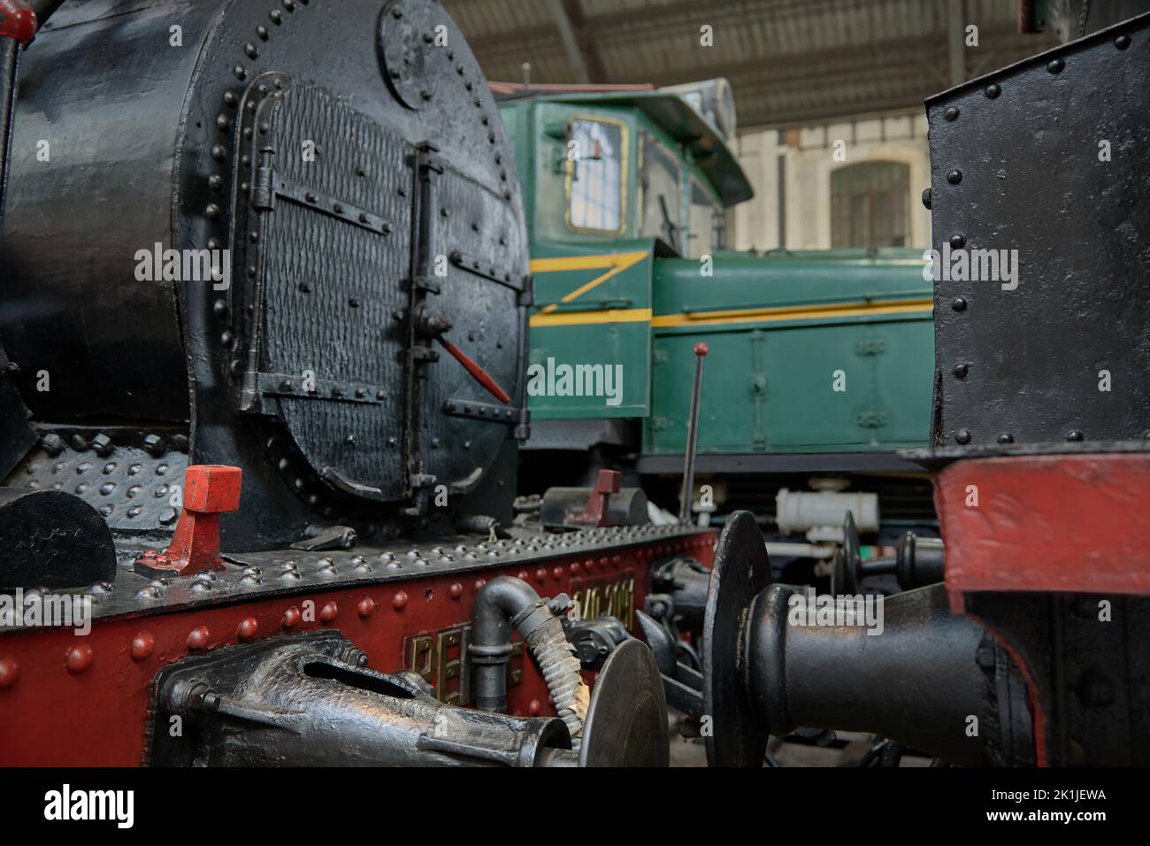 Eine alte spanische Dampflokomotive am Bahnhof Delicias in Madrid, Spanien Stockfoto