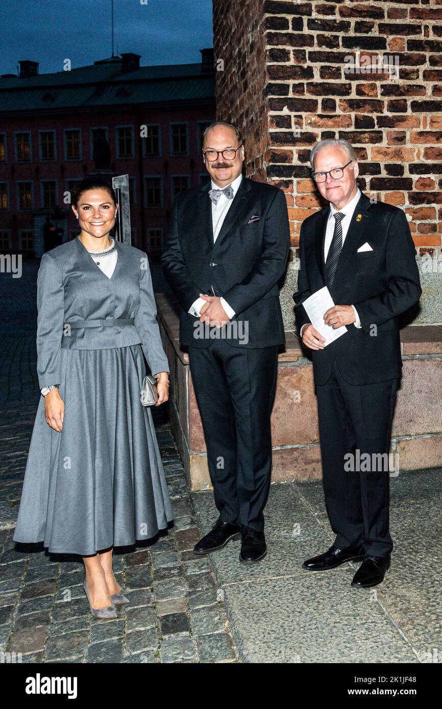 Stockholm, Schweden. 18. September 2022. Kronprinzessin Victoria von Schweden besucht am Sonntag, 18. September 2022, das Gedenkkonzert „wie im Himmel so auch auf Erden“ in der Riddarholm-Kirche in Stockholm. Das Konzert wurde zum Gedenken an Karl XV. Gegeben, der am 18. September 1872 starb und von Vox Archangeli mit gregorianischem Gesang eröffnet wurde und mit FA endete. Reissigers Requiem gewidmet Karl XIV Johan. Foto von Ida Åkesson/Stella Pictures/ABACAPRESS.COM Quelle: Abaca Press/Alamy Live News Stockfoto