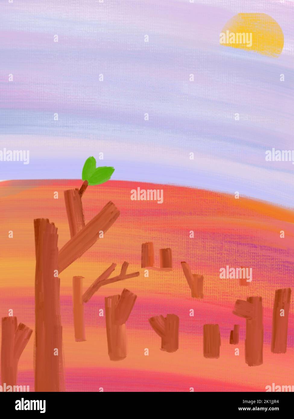 Desertification and Sprout of New Life Illustration/Kunst | Entwaldung Kunst | Desertification Digital Illustration || 1owlartist Stockfoto