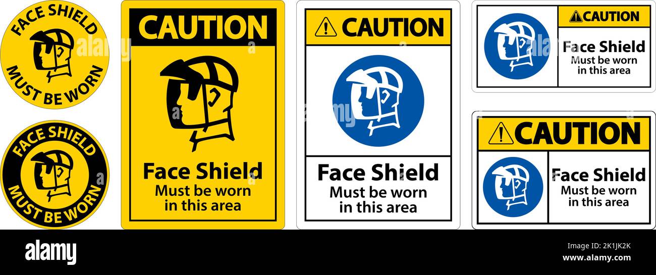 Vorsicht Gesichtsschutz Muss Auf Weißem Hintergrund Getragen Werden Stock Vektor