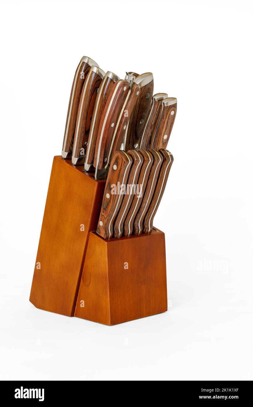 Ein hölzerner Messerblock für eine Küche Stockfoto