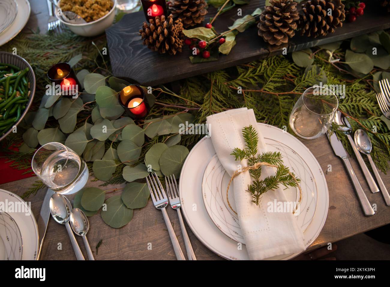 Christmas Dinner Tischdekoration Stockfoto