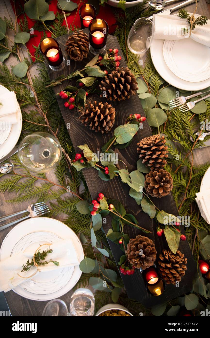 Christmas Dinner Tischdekoration Stockfoto