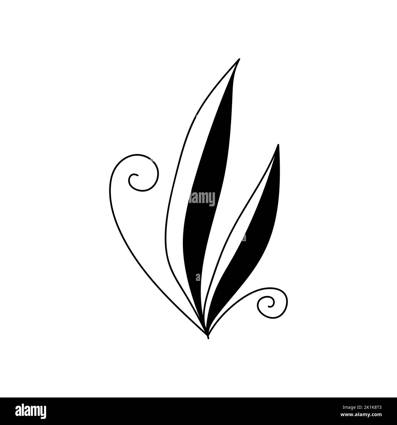 Illustration einer Blume, Silhouette eines Zweiges mit Blumen und Blättern. Vektorgrafik. Blumendruck Stock Vektor