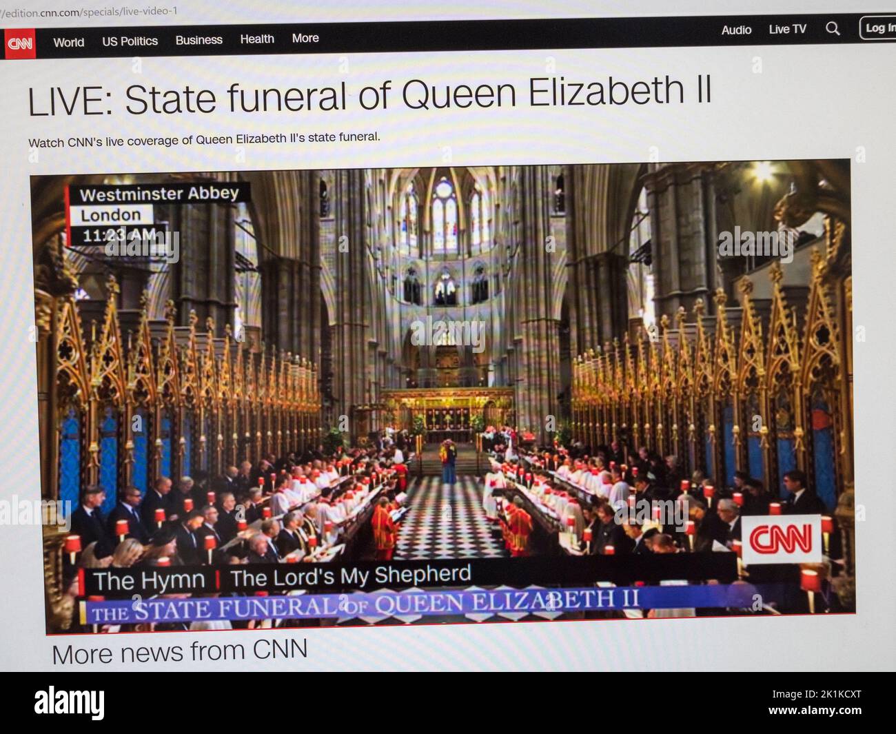 Die CNN News-Website während der Beerdigung von Königin Elizabeth II. In London am 19.. September 2022. Stockfoto