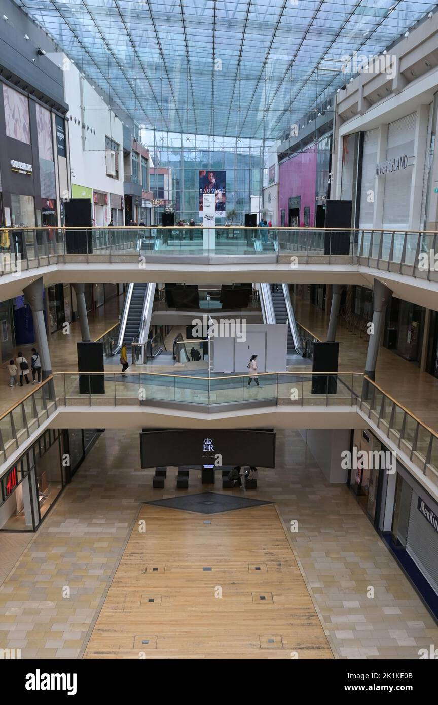 Bullring Shopping Centre, Birmingham - September 19. 2022 - ein fast leeres Bullring Shopping Centre in Birmingham während der Staatsbegräbnis der Queen. Quelle: Scott CM/Alamy Live News Stockfoto