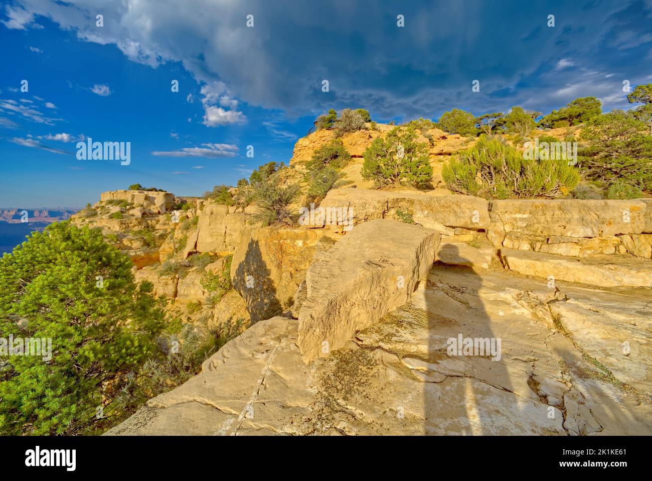 Schatten eines Mannes vor Moran Point, Grand Canyon National Park, Arizona, USA Stockfoto