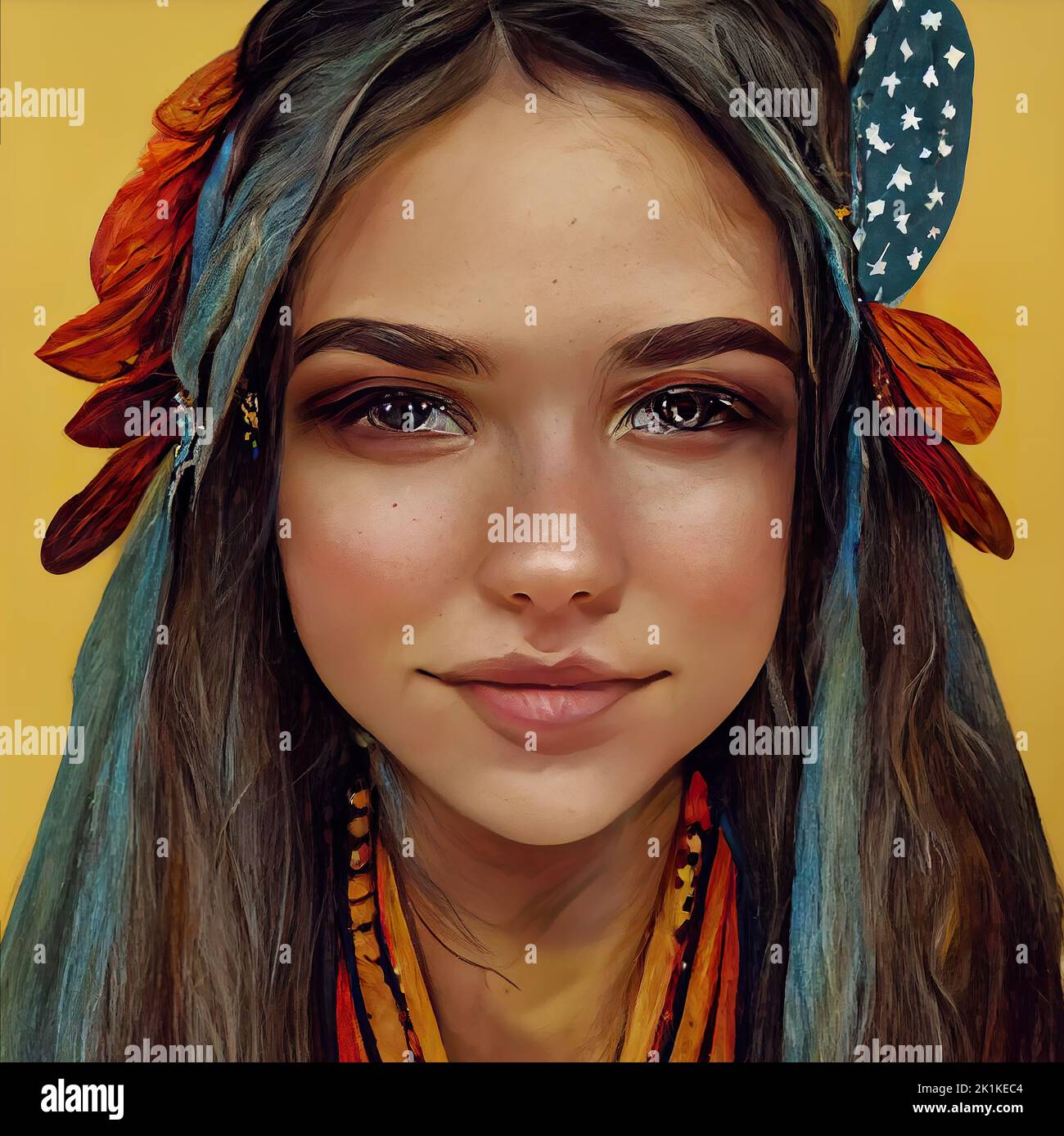 Digital generiertes konzeptuelles Avatar-Porträt einer lächelnden jungen Amerikanerin Stockfoto