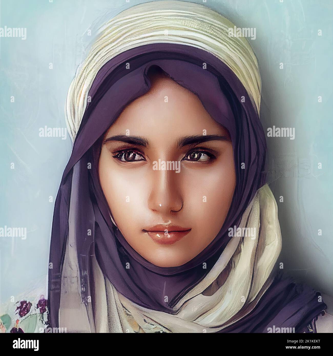 Digital generiertes konzeptuelles Avatar-Porträt einer arabischen Frau in einem Hijab Stockfoto