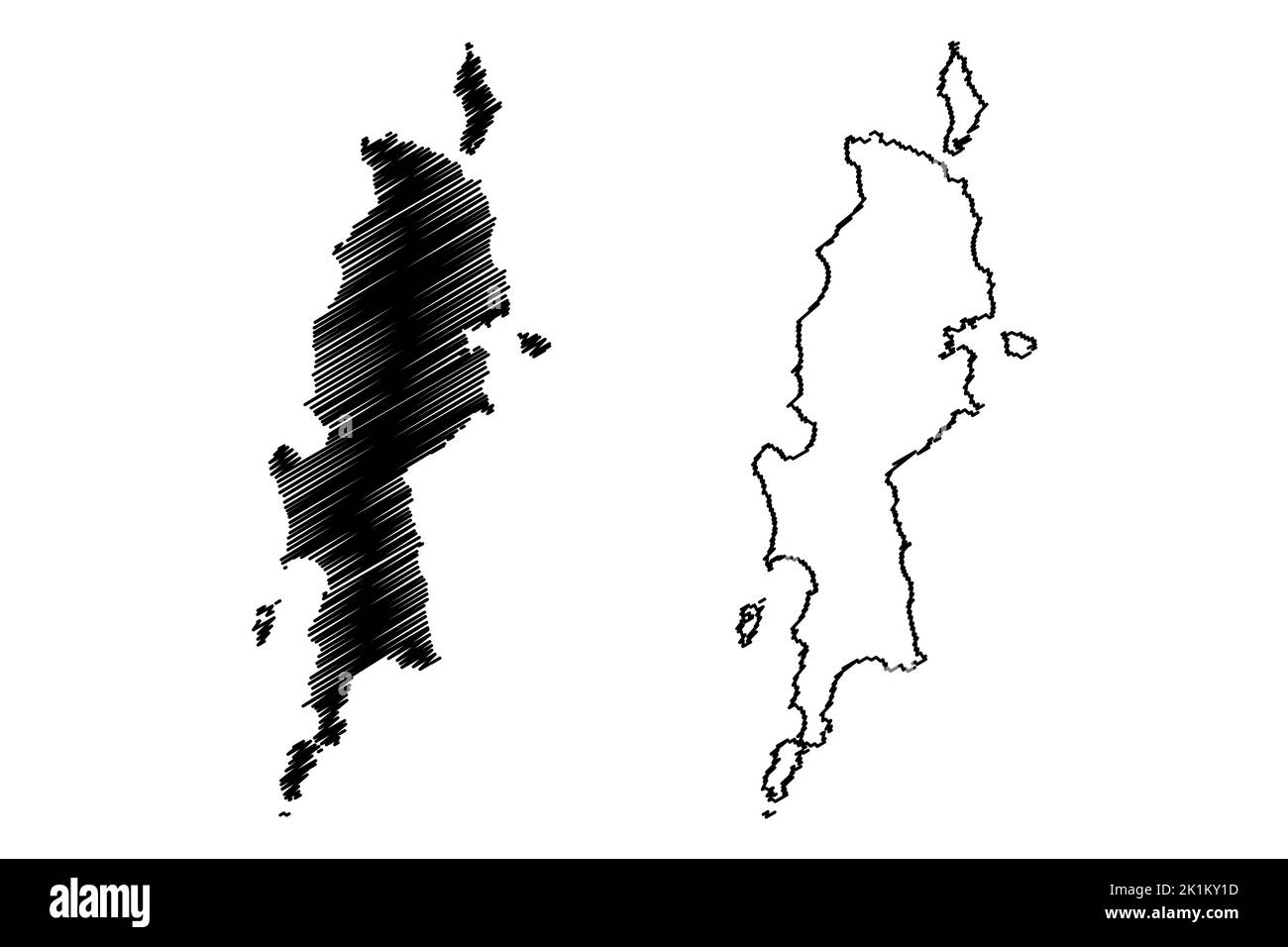 Tokashiki-Insel (Japan, Ostasien, japanischer Archipel, Kerama-Inseln) Kartenvektordarstellung, Scribble-Skizze Tugaifigai-Karte Stock Vektor