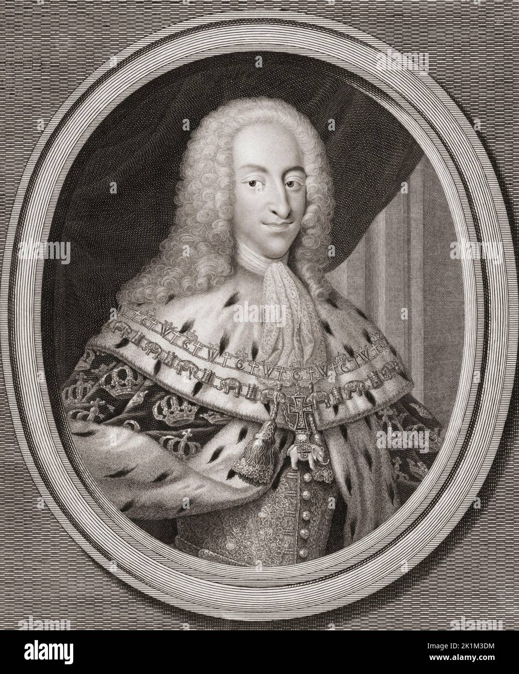 Christian VI., 1699 – 1746, König von Dänemark und Norwegen. Nach einem Werk von Bernard Picart. Stockfoto