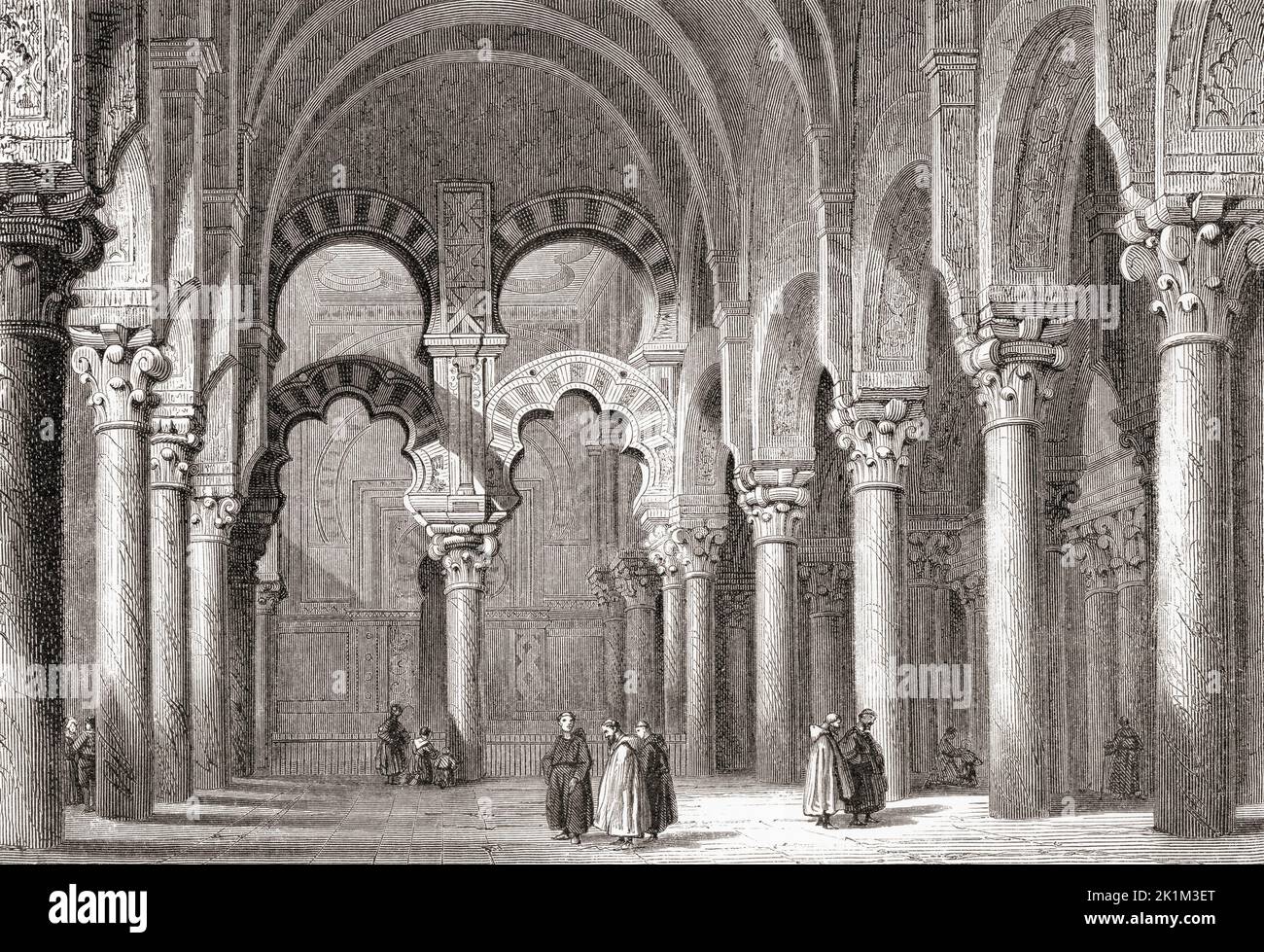 Innenraum der Moschee – Kathedrale von Córdoba, Córdoba, Andalusien, Spanien, hier im 19.. Jahrhundert gesehen. Von maurischen und Renaissance-Baustilen, begann der Bau im Jahr 785 (als Moschee) und der letzte große Zusatz als Kathedrale wurde im 16.. Jahrhundert abgeschlossen. Aus Les Plus Belles Eglises du Monde, veröffentlicht 1861. Stockfoto