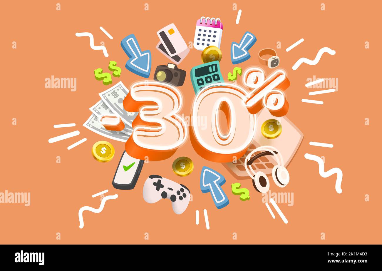 30 % Rabatt, Werbebanner-Markt, großes Medienereignis. Vektorgrafik Stock Vektor
